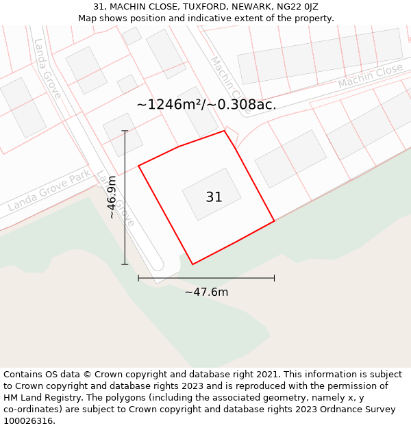 31, MACHIN CLOSE, TUXFORD, NEWARK, NG22 0JZ: Plot and title map