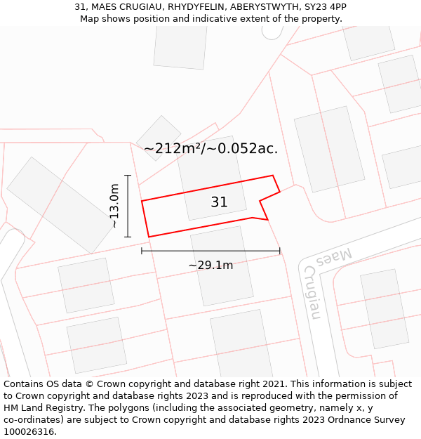 31, MAES CRUGIAU, RHYDYFELIN, ABERYSTWYTH, SY23 4PP: Plot and title map