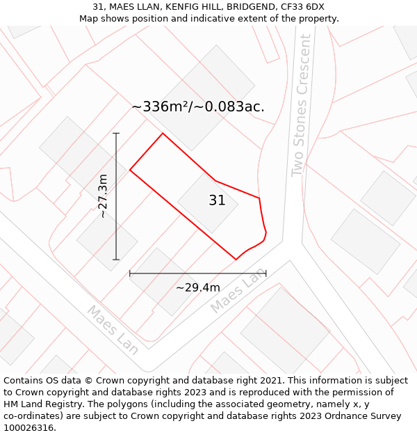 31, MAES LLAN, KENFIG HILL, BRIDGEND, CF33 6DX: Plot and title map