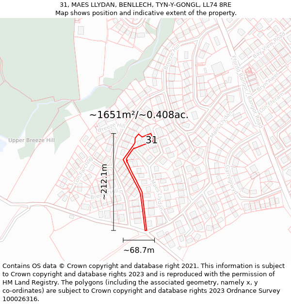 31, MAES LLYDAN, BENLLECH, TYN-Y-GONGL, LL74 8RE: Plot and title map