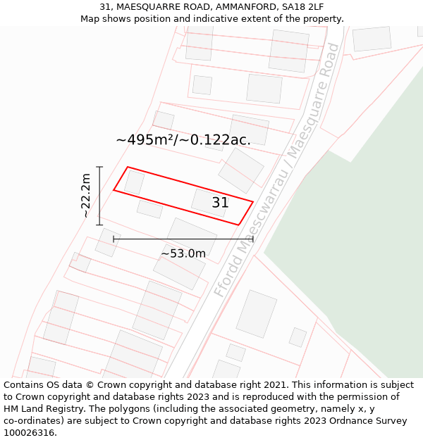 31, MAESQUARRE ROAD, AMMANFORD, SA18 2LF: Plot and title map