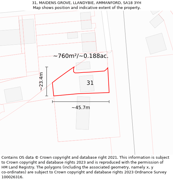 31, MAIDENS GROVE, LLANDYBIE, AMMANFORD, SA18 3YH: Plot and title map