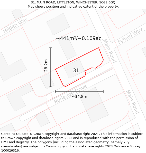 31, MAIN ROAD, LITTLETON, WINCHESTER, SO22 6QQ: Plot and title map