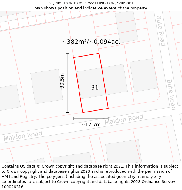 31, MALDON ROAD, WALLINGTON, SM6 8BL: Plot and title map