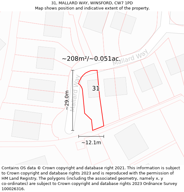 31, MALLARD WAY, WINSFORD, CW7 1PD: Plot and title map