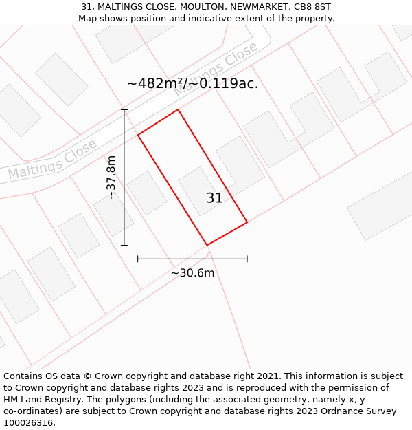 31, MALTINGS CLOSE, MOULTON, NEWMARKET, CB8 8ST: Plot and title map