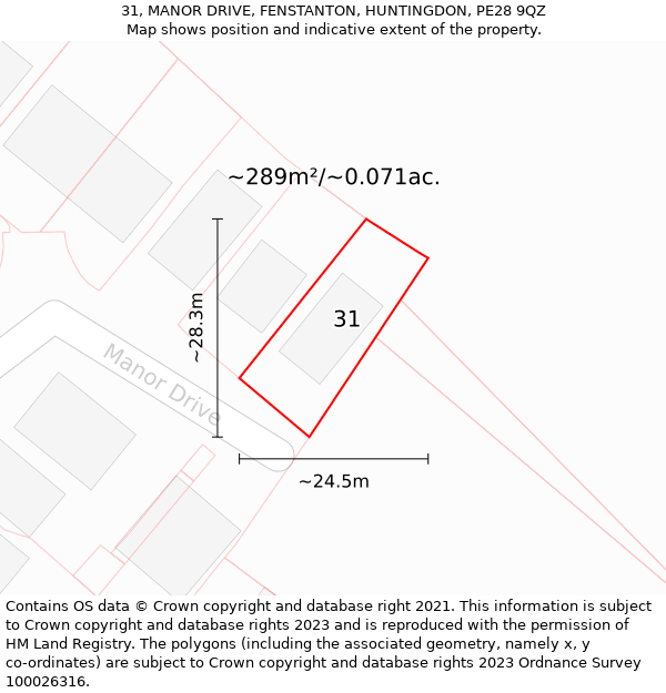 31, MANOR DRIVE, FENSTANTON, HUNTINGDON, PE28 9QZ: Plot and title map