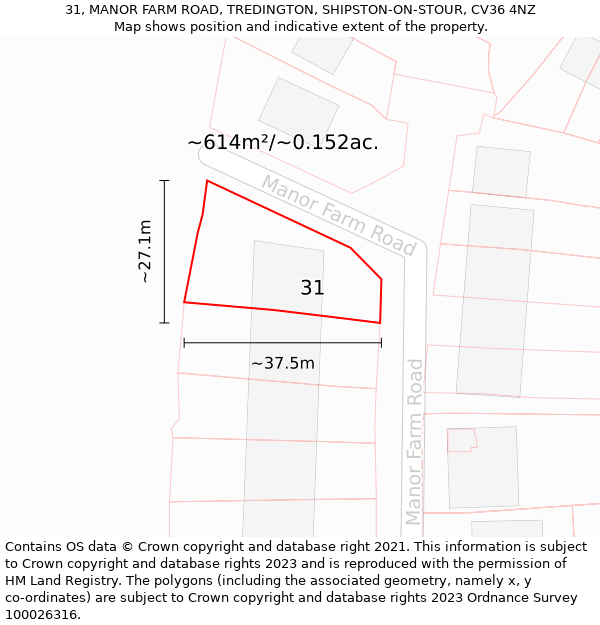 31, MANOR FARM ROAD, TREDINGTON, SHIPSTON-ON-STOUR, CV36 4NZ: Plot and title map