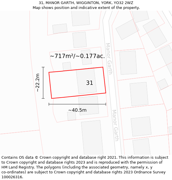 31, MANOR GARTH, WIGGINTON, YORK, YO32 2WZ: Plot and title map