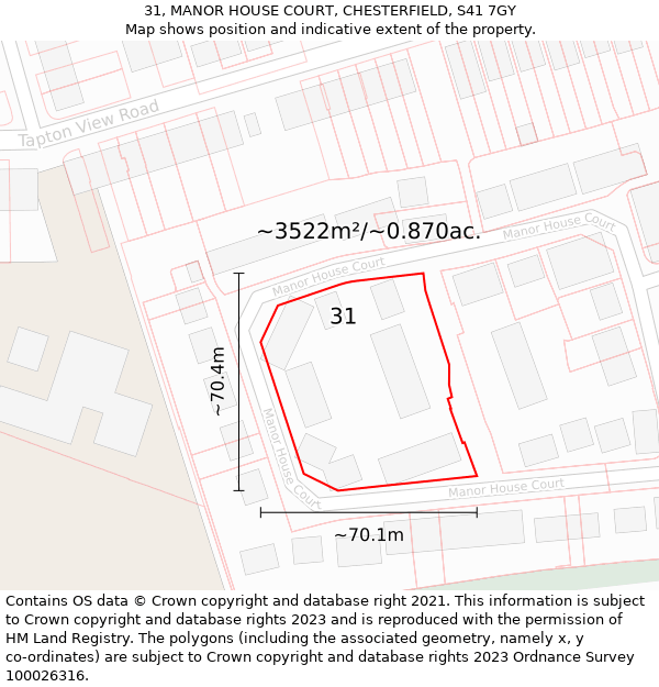 31, MANOR HOUSE COURT, CHESTERFIELD, S41 7GY: Plot and title map