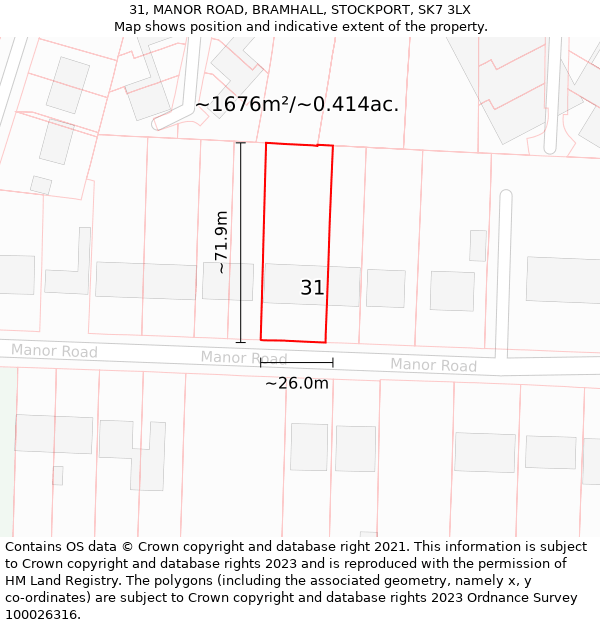 31, MANOR ROAD, BRAMHALL, STOCKPORT, SK7 3LX: Plot and title map