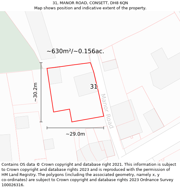 31, MANOR ROAD, CONSETT, DH8 6QN: Plot and title map