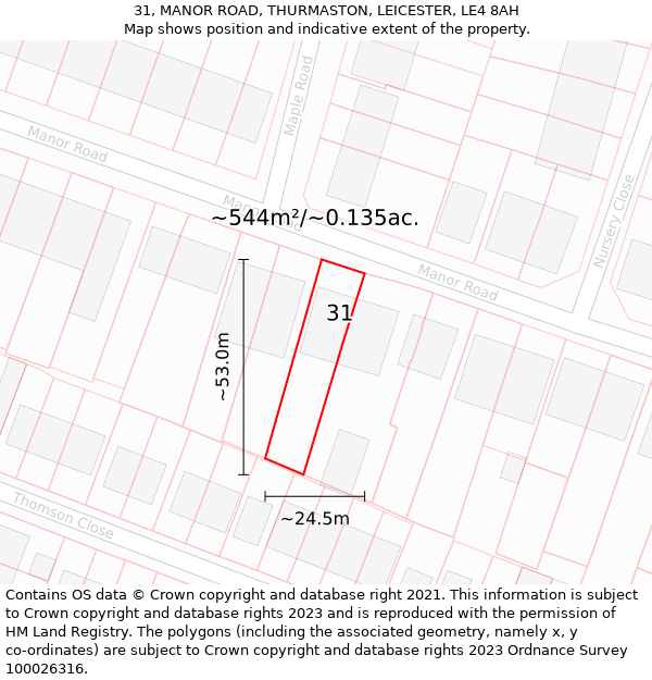 31, MANOR ROAD, THURMASTON, LEICESTER, LE4 8AH: Plot and title map