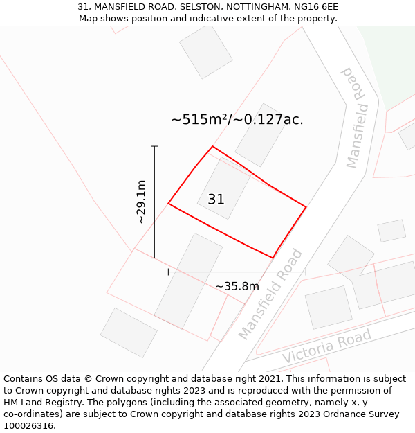 31, MANSFIELD ROAD, SELSTON, NOTTINGHAM, NG16 6EE: Plot and title map