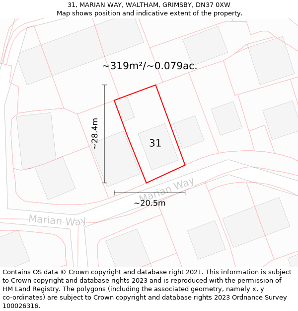 31, MARIAN WAY, WALTHAM, GRIMSBY, DN37 0XW: Plot and title map