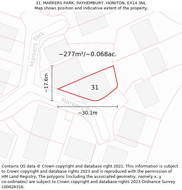 31, MARKERS PARK, PAYHEMBURY, HONITON, EX14 3NL: Plot and title map