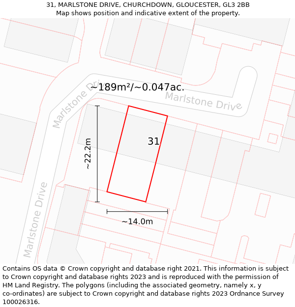 31, MARLSTONE DRIVE, CHURCHDOWN, GLOUCESTER, GL3 2BB: Plot and title map