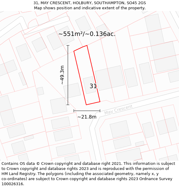 31, MAY CRESCENT, HOLBURY, SOUTHAMPTON, SO45 2GS: Plot and title map