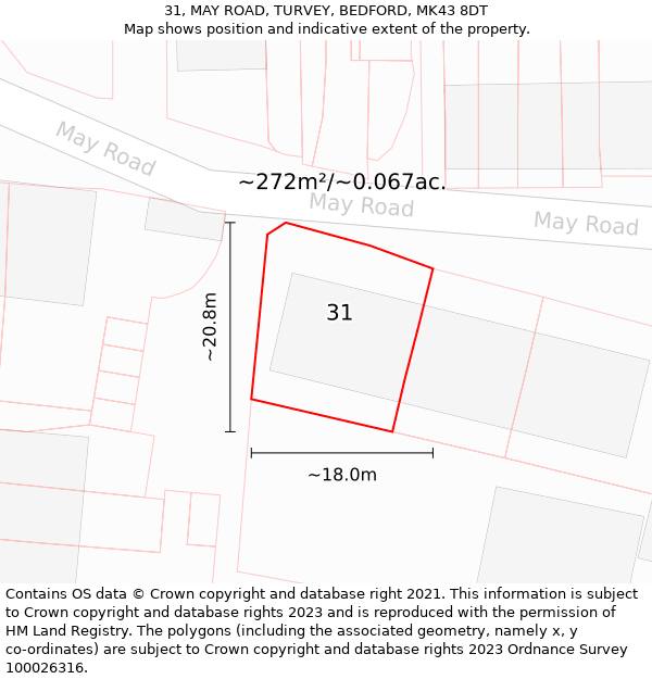 31, MAY ROAD, TURVEY, BEDFORD, MK43 8DT: Plot and title map