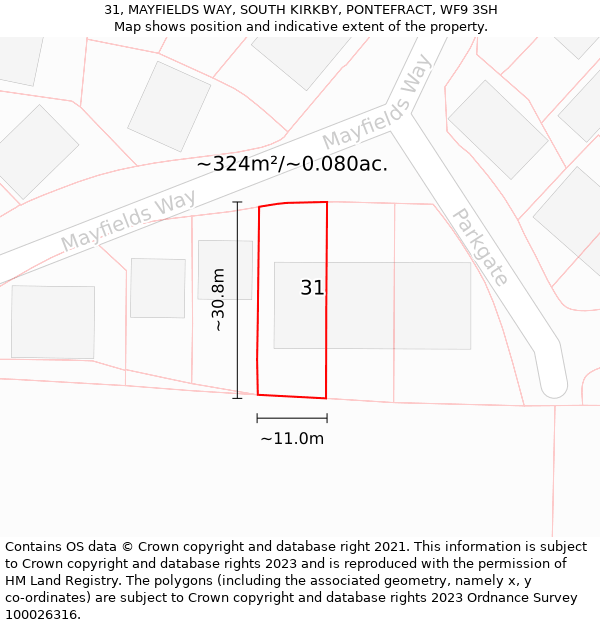 31, MAYFIELDS WAY, SOUTH KIRKBY, PONTEFRACT, WF9 3SH: Plot and title map