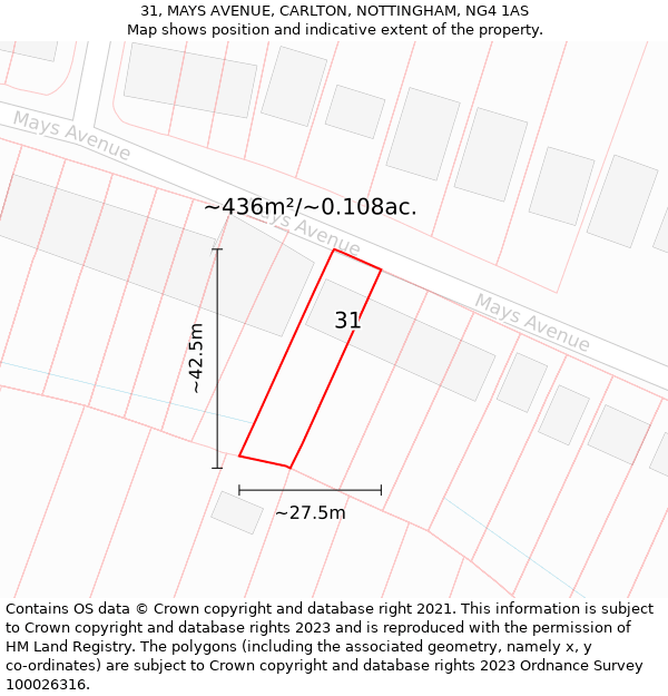 31, MAYS AVENUE, CARLTON, NOTTINGHAM, NG4 1AS: Plot and title map
