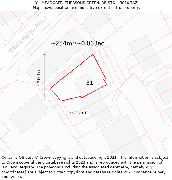 31, MEADGATE, EMERSONS GREEN, BRISTOL, BS16 7AZ: Plot and title map