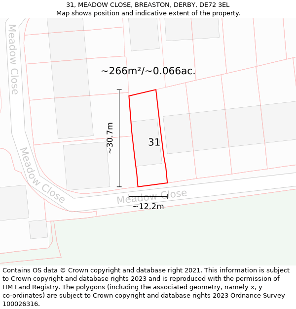 31, MEADOW CLOSE, BREASTON, DERBY, DE72 3EL: Plot and title map