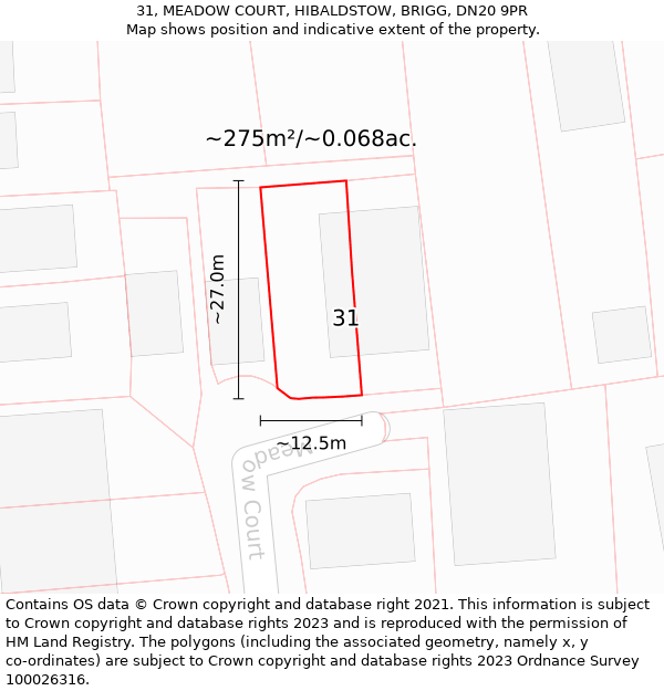 31, MEADOW COURT, HIBALDSTOW, BRIGG, DN20 9PR: Plot and title map