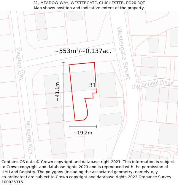 31, MEADOW WAY, WESTERGATE, CHICHESTER, PO20 3QT: Plot and title map