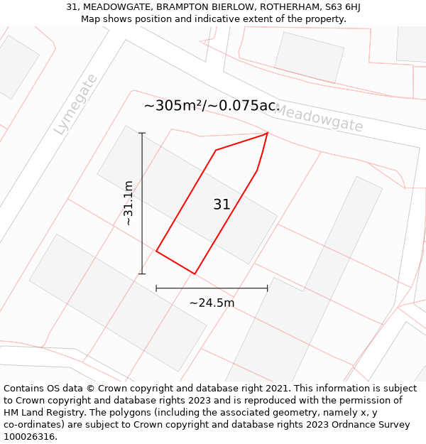 31, MEADOWGATE, BRAMPTON BIERLOW, ROTHERHAM, S63 6HJ: Plot and title map