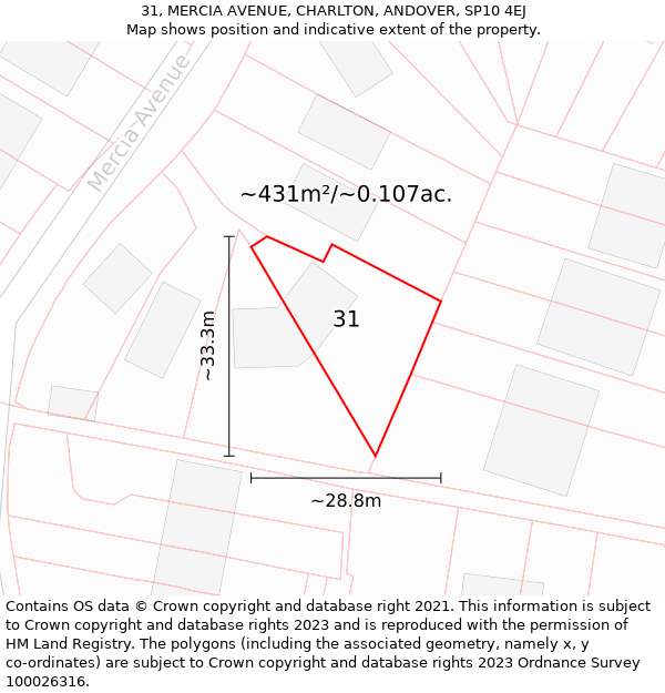 31, MERCIA AVENUE, CHARLTON, ANDOVER, SP10 4EJ: Plot and title map