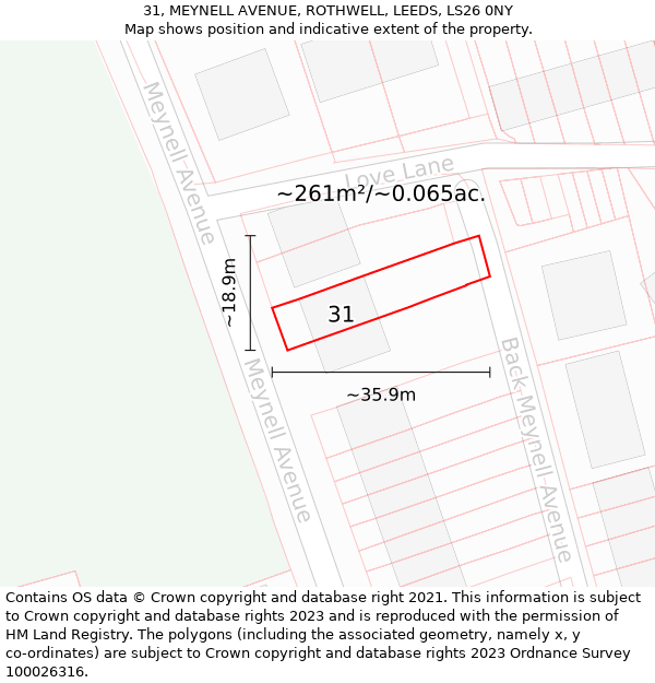 31, MEYNELL AVENUE, ROTHWELL, LEEDS, LS26 0NY: Plot and title map