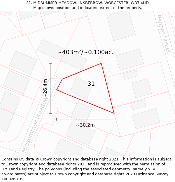 31, MIDSUMMER MEADOW, INKBERROW, WORCESTER, WR7 4HD: Plot and title map