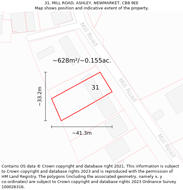 31, MILL ROAD, ASHLEY, NEWMARKET, CB8 9EE: Plot and title map