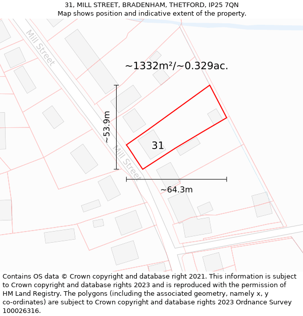 31, MILL STREET, BRADENHAM, THETFORD, IP25 7QN: Plot and title map
