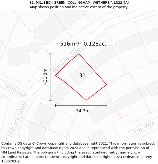 31, MILLBECK GREEN, COLLINGHAM, WETHERBY, LS22 5AJ: Plot and title map