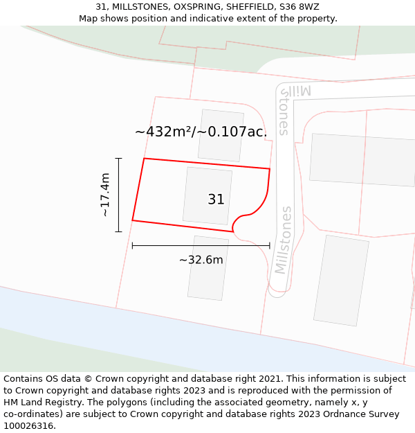 31, MILLSTONES, OXSPRING, SHEFFIELD, S36 8WZ: Plot and title map