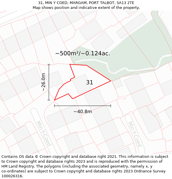 31, MIN Y COED, MARGAM, PORT TALBOT, SA13 2TE: Plot and title map