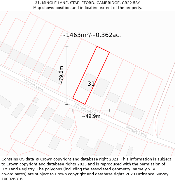 31, MINGLE LANE, STAPLEFORD, CAMBRIDGE, CB22 5SY: Plot and title map