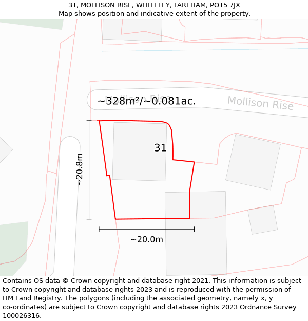 31, MOLLISON RISE, WHITELEY, FAREHAM, PO15 7JX: Plot and title map