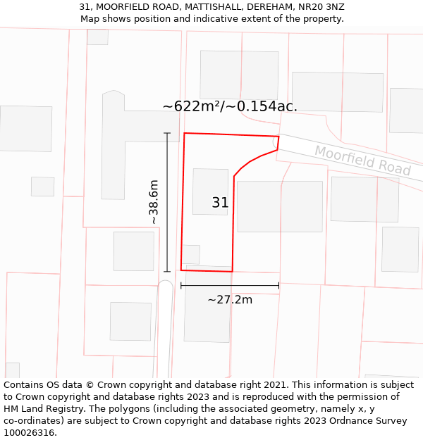 31, MOORFIELD ROAD, MATTISHALL, DEREHAM, NR20 3NZ: Plot and title map