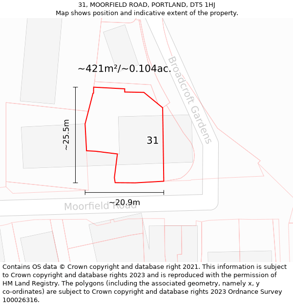 31, MOORFIELD ROAD, PORTLAND, DT5 1HJ: Plot and title map