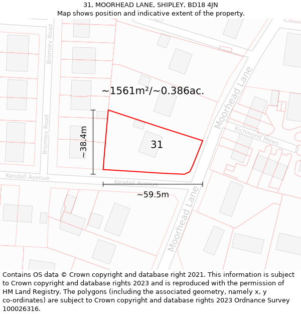 31, MOORHEAD LANE, SHIPLEY, BD18 4JN: Plot and title map