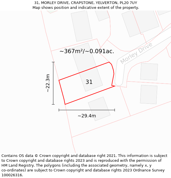 31, MORLEY DRIVE, CRAPSTONE, YELVERTON, PL20 7UY: Plot and title map