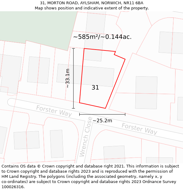 31, MORTON ROAD, AYLSHAM, NORWICH, NR11 6BA: Plot and title map