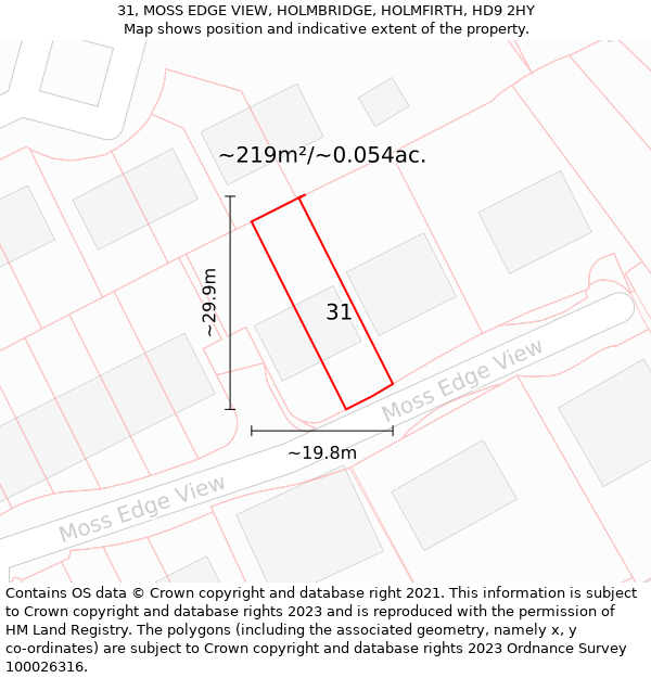 31, MOSS EDGE VIEW, HOLMBRIDGE, HOLMFIRTH, HD9 2HY: Plot and title map