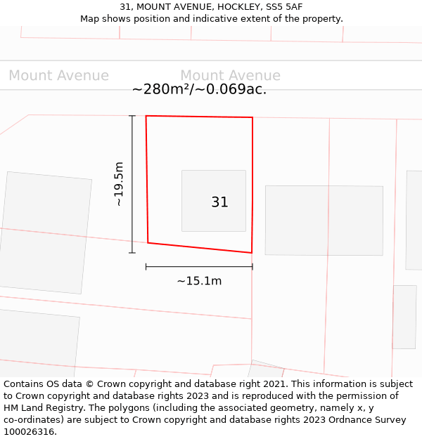 31, MOUNT AVENUE, HOCKLEY, SS5 5AF: Plot and title map