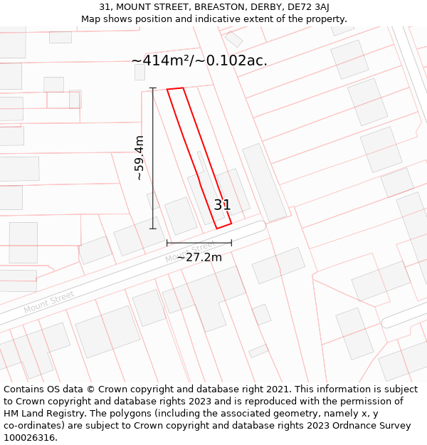 31, MOUNT STREET, BREASTON, DERBY, DE72 3AJ: Plot and title map