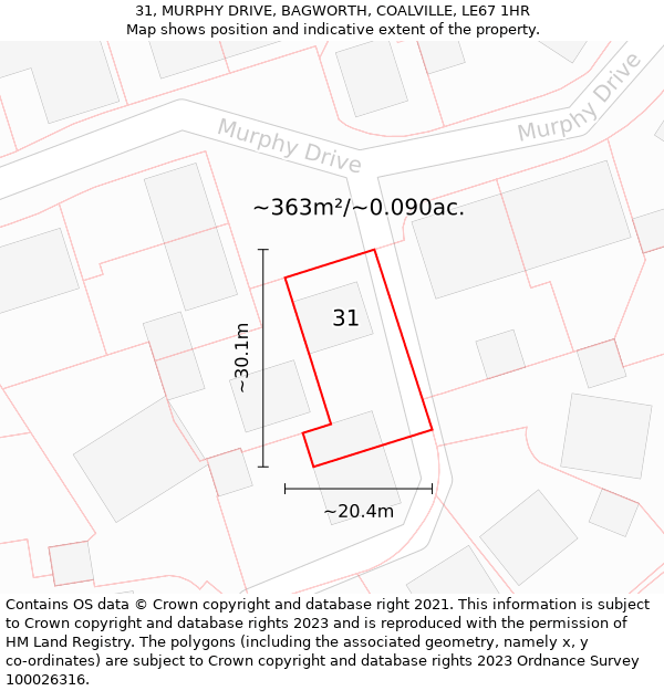 31, MURPHY DRIVE, BAGWORTH, COALVILLE, LE67 1HR: Plot and title map