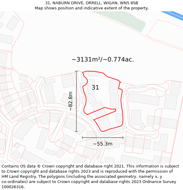 31, NABURN DRIVE, ORRELL, WIGAN, WN5 8SB: Plot and title map